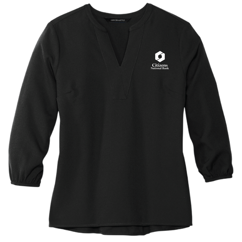 NEW! Ladies' Mercer+Mettle Stretch Crepe 3/4-Sleeve Blouse - Deep Black