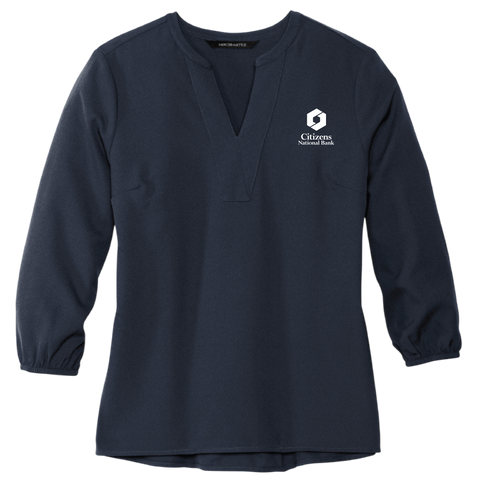 NEW! Ladies' Mercer+Mettle Stretch Crepe 3/4-Sleeve Blouse - Night Navy