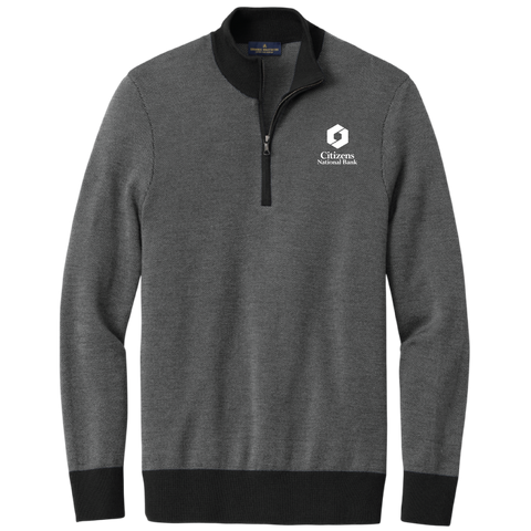 NEW! Men's Brooks Brothers Merino Birdseye 1/4-Zip - Deep Black/Shadow Grey