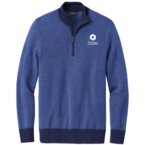 NEW! Men's Brooks Brothers Merino Birdseye 1/4-Zip - Navy/Compass Blue