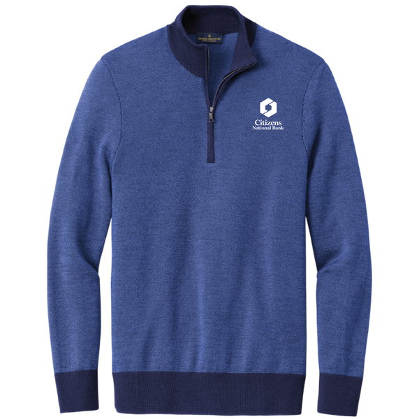 NEW! Men's Brooks Brothers Merino Birdseye 1/4-Zip - Navy/Compass