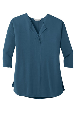 Ladies' 3/4-Sleeve Soft Split Neck Top - Dusty Blue