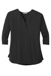 Ladies' 3/4-Sleeve Soft Split Neck Top - Black