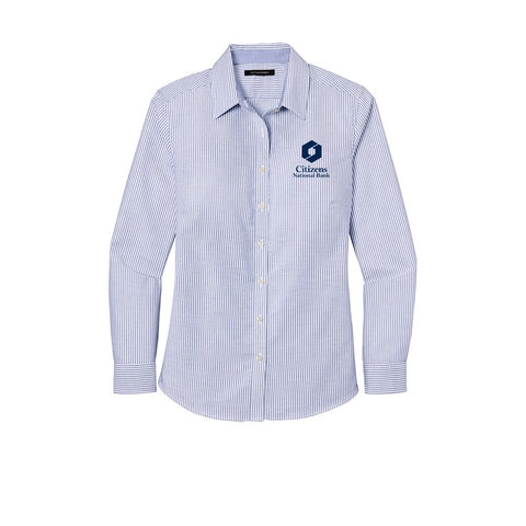 Ladies' SuperPro Oxford Stripe Shirt - Oxford Blue/White